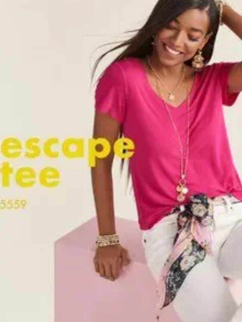 Cabi Escape Tee V-Neck Top in Hot Pink - Women’s Medium